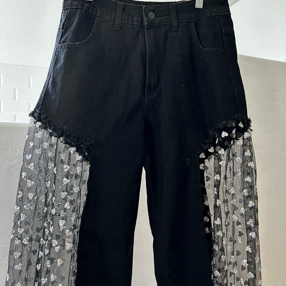 Black jeans with sheer side panels - Picture 2 of 14